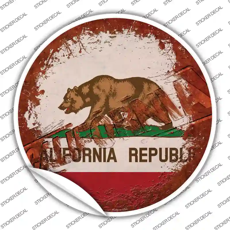 California Rusty Stamped Novelty Circle Sticker Decal Small