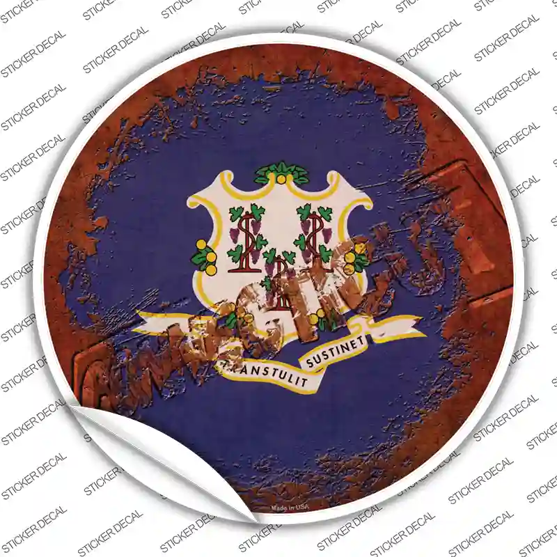 Connecticut Rusty Stamped Novelty Circle Sticker Decal Small