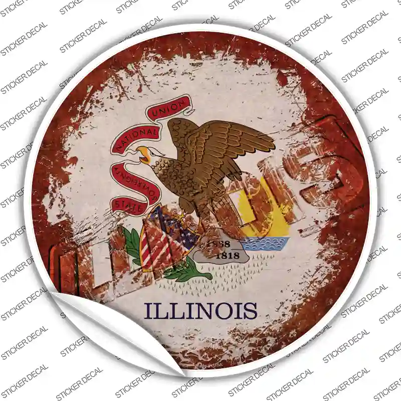 Illinois Rusty Stamped Novelty Circle Sticker Decal Small