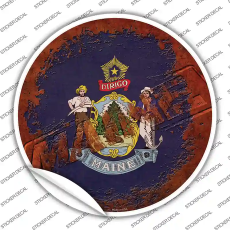 Maine Rusty Stamped Novelty Circle Sticker Decal Small