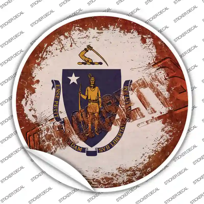 Massachusetts Rusty Stamped Novelty Circle Sticker Decal Small