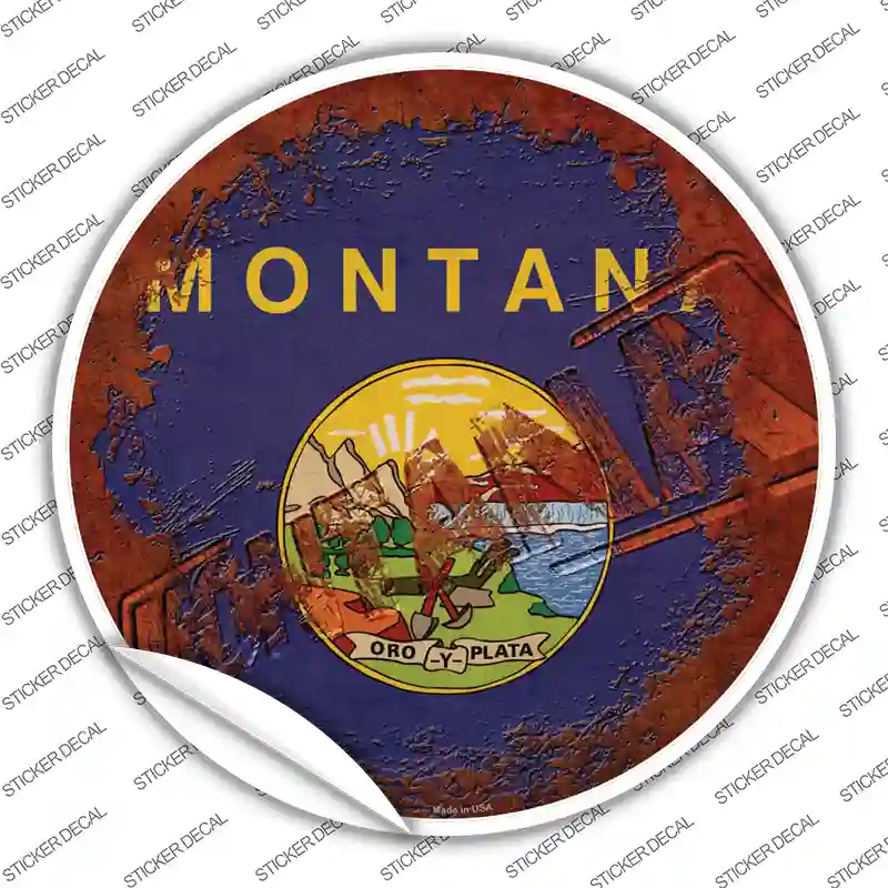 Montana Rusty Stamped Novelty Circle Sticker Decal Small