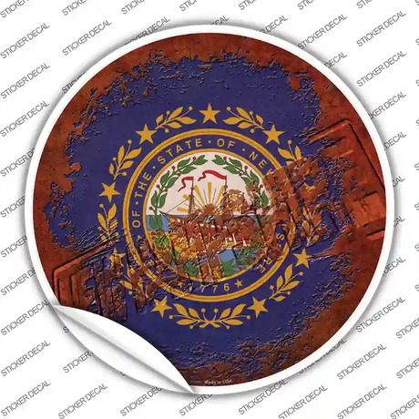 New Hampshire Rusty Stamped Novelty Circle Sticker Decal Small