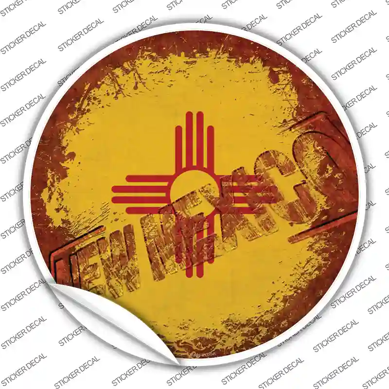 New Mexico Rusty Stamped Novelty Circle Sticker Decal Small