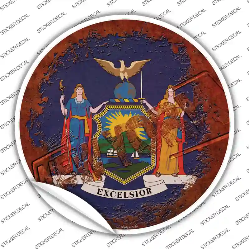 New York Rusty Stamped Novelty Circle Sticker Decal