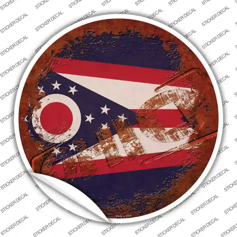 Ohio Rusty Stamped Novelty Circle Sticker Decal Small