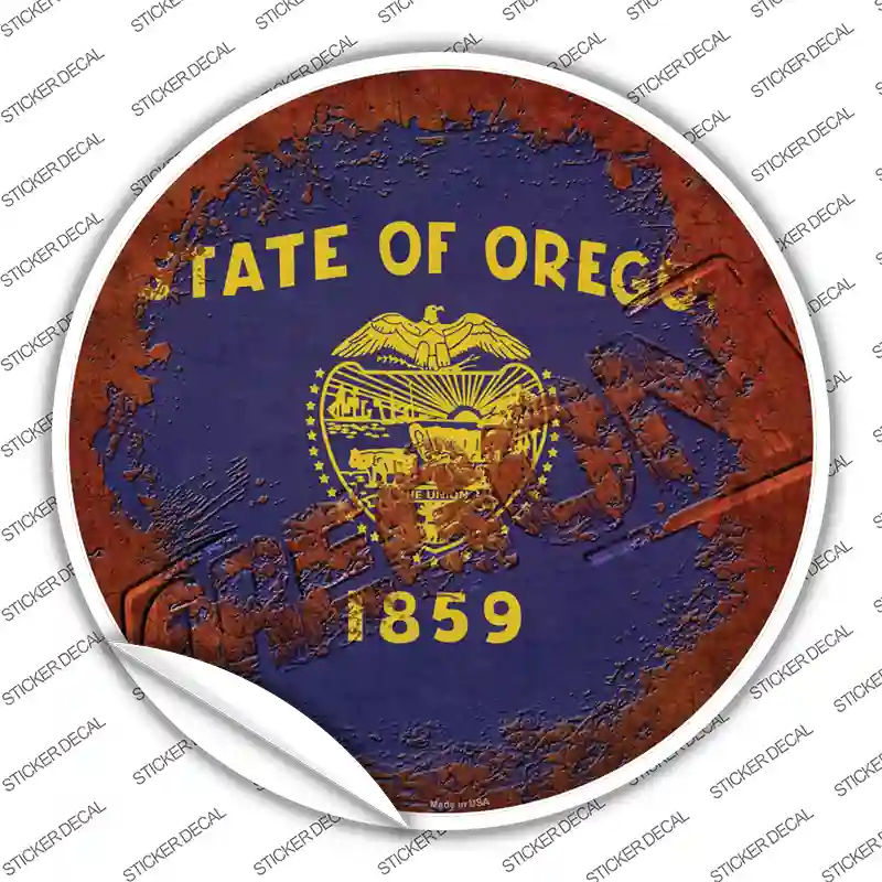 Oregon Rusty Stamped Novelty Circle Sticker Decal Small