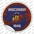 Wisconsin Rusty Stamped Novelty Circle Sticker Decal Small