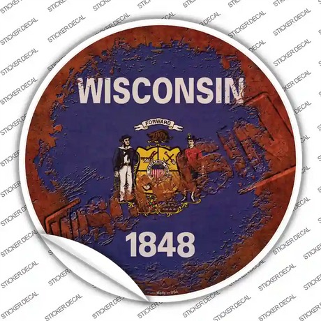 Wisconsin Rusty Stamped Novelty Circle Sticker Decal Small