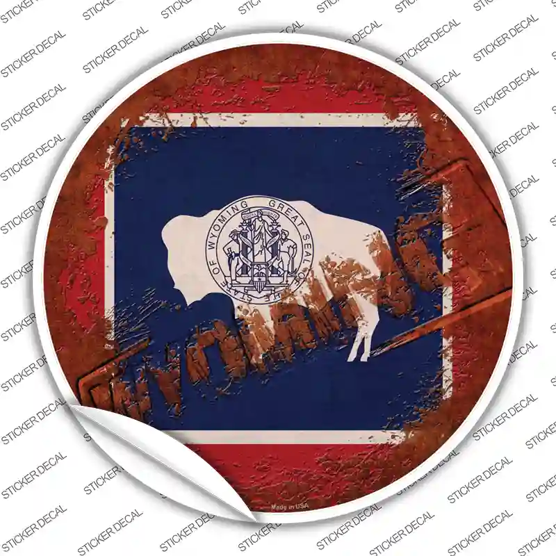 Wyoming Rusty Stamped Novelty Circle Sticker Decal Small