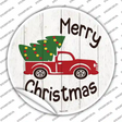 Merry Christmas Tree Truck Novelty Circle Sticker Decal Small