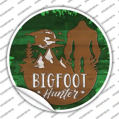 Bigfoot Hunter Silhouette Novelty Circle Sticker Decal Small