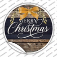 Merry Christmas Yellow Bow Novelty Circle Sticker Decal Small