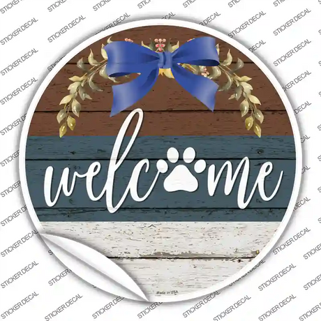 Welcome Paw Wreath Novelty Circle Sticker Decal Small