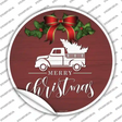 Merry Christmas Truck Red Novelty Circle Sticker Decal Small