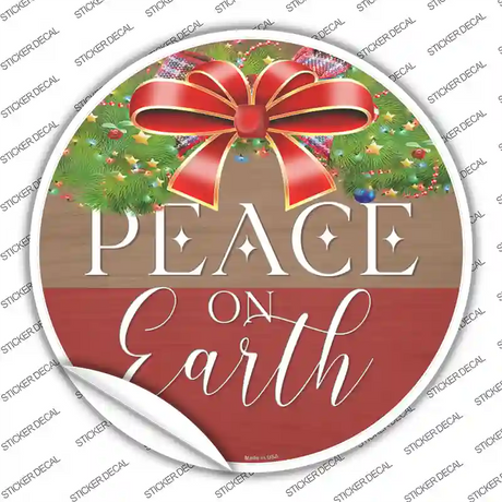 Peace On Earth Bow Wreath Novelty Circle Sticker Decal Small