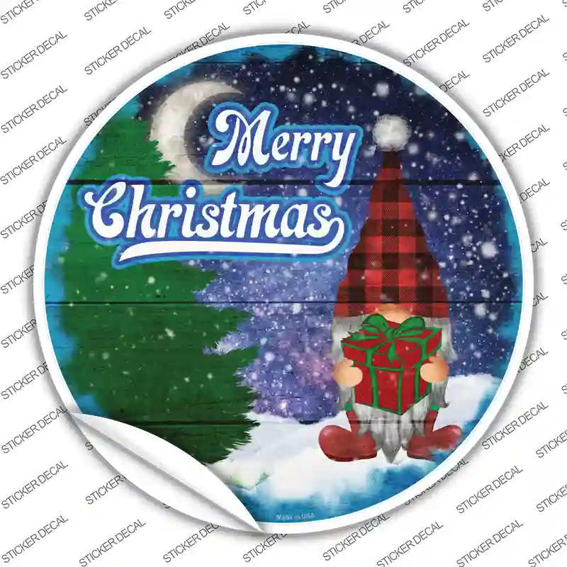 Merry Christmas Gnome Novelty Circle Sticker Decal Small