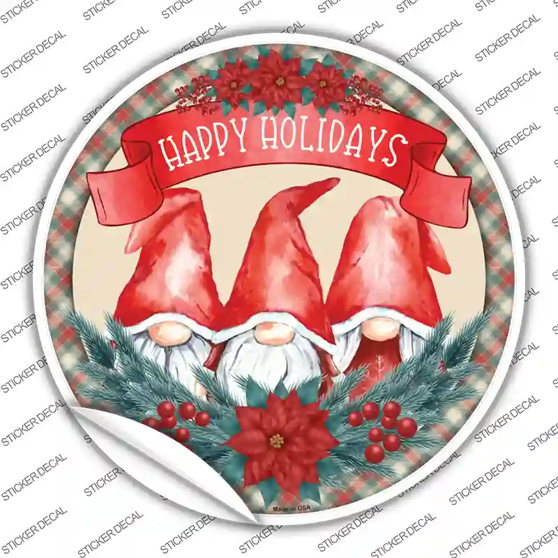 Happy Holidays Gnomes Novelty Circle Sticker Decal Small