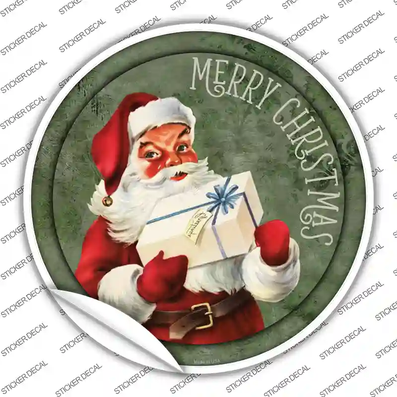 Merry Christmas with Present Novelty Circle Sticker Decal Small