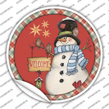 Welcome Snowman Novelty Circle Sticker Decal Small