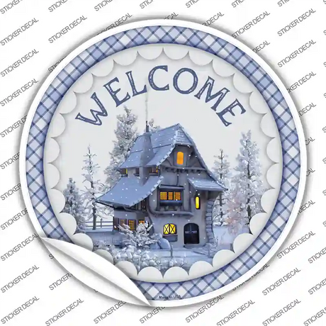 Welcome Snowy House Novelty Circle Sticker Decal Small