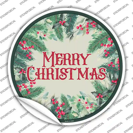 Merry Christmas Red Berries Novelty Circle Sticker Decal Small