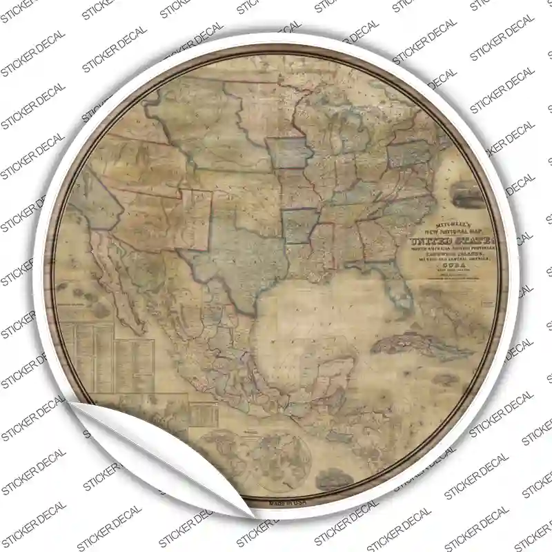 United States Map Novelty Circle Sticker Decal