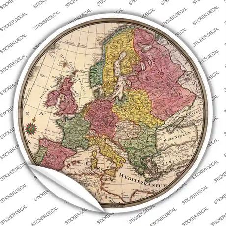 Europe Map Novelty Circle Sticker Decal Small