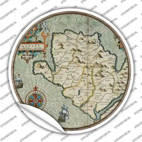 Isle of Anglesey Map Novelty Circle Sticker Decal Small