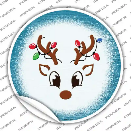 Blue Reindeer Face Novelty Circle Sticker Decal Small