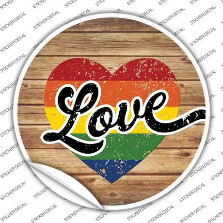 Love Heart On Wood Novelty Circle Sticker Decal Small