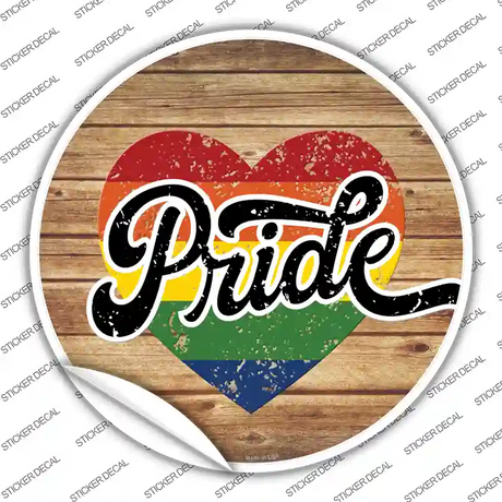 Pride Heart On Wood Novelty Circle Sticker Decal Small