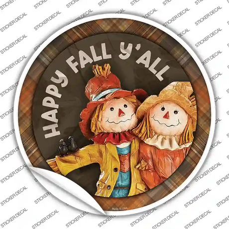 Happy Fall Yall Scarecrow Novelty Circle Sticker Decal Small