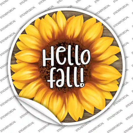 Hello Fall Sunflower Novelty Circle Sticker Decal Small