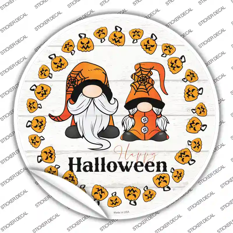 Happy Halloween Pumpkin Spooky Gnomes Novelty Circle Sticker Decal