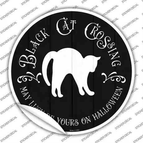 Black Cat Crossing Novelty Circle Sticker Decal Small