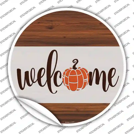 Welcome Pumpkin Wood Novelty Circle Sticker Decal Small