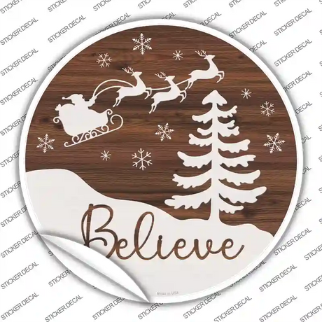 Believe Santa Sleigh Novelty Circle Sticker Decal Small