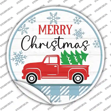 Merry Christmas Truck With Tree Novelty Circle Sticker Decal Small