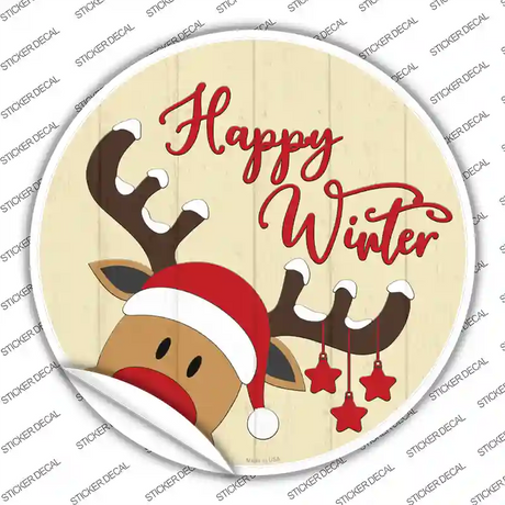 Happy Winter Reindeer Novelty Circle Sticker Decal Small