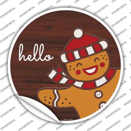 Gingerbread Man Says Hello Novelty Circle Sticker Decal Small