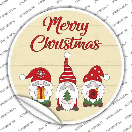 Merry Christmas Gnomes Tan Novelty Circle Sticker Decal Small