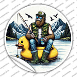 Bigfoot Fishing on Inflatable Duck Novelty Circle Sticker Decal C-2059s