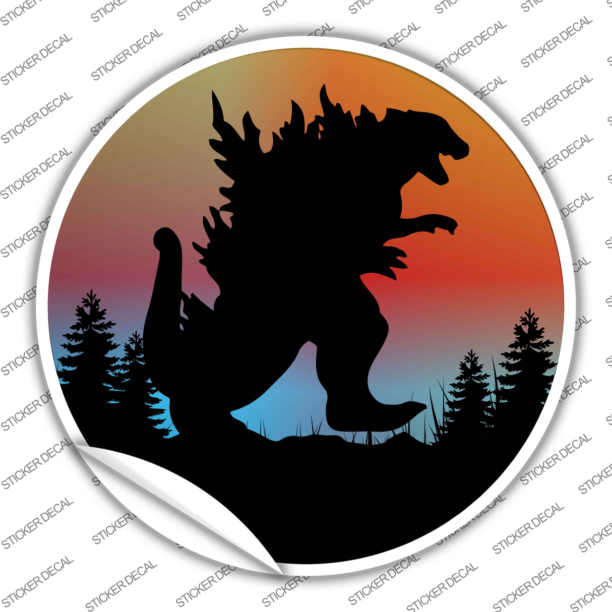 Godzilla Silhouette Sunset Novelty Circle Sticker Decal C-2062s