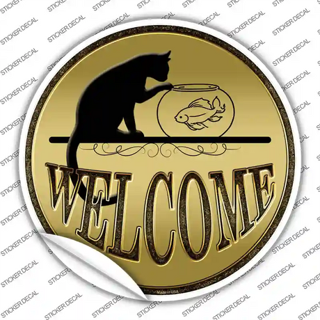 Welcome With Cat Novelty Circle Sticker Decal Small