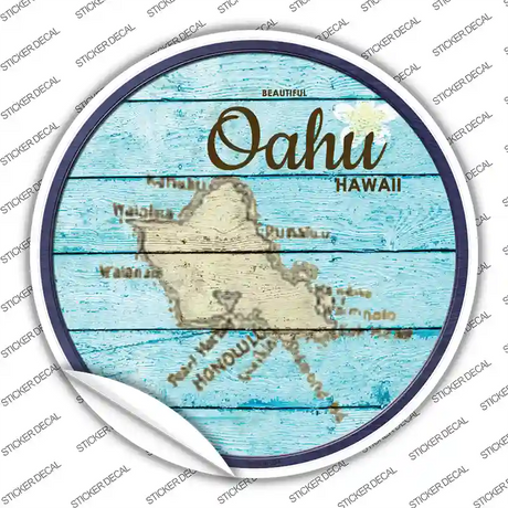 Oahu Hawaii Map Novelty Circle Sticker Decal Small