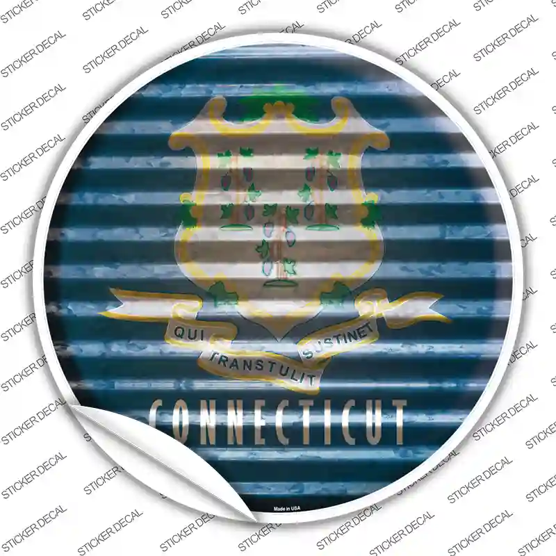 Connecticut Flag Corrugated Novelty Circle Sticker Decal Small