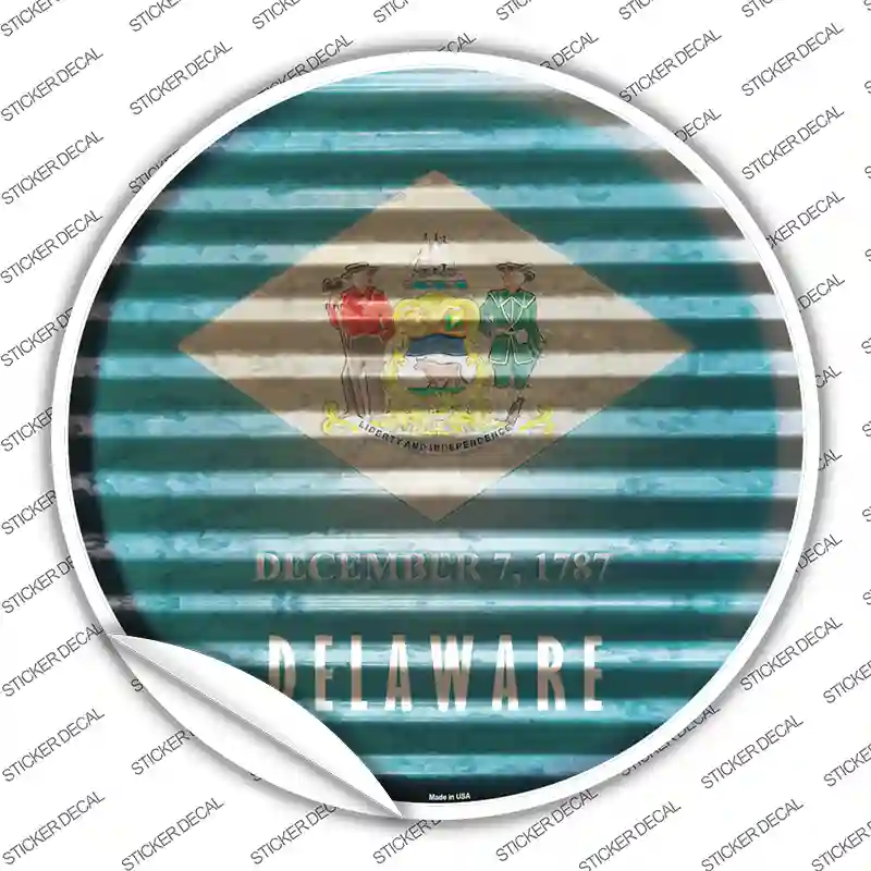 Delaware Flag Corrugated Novelty Circle Sticker Decal