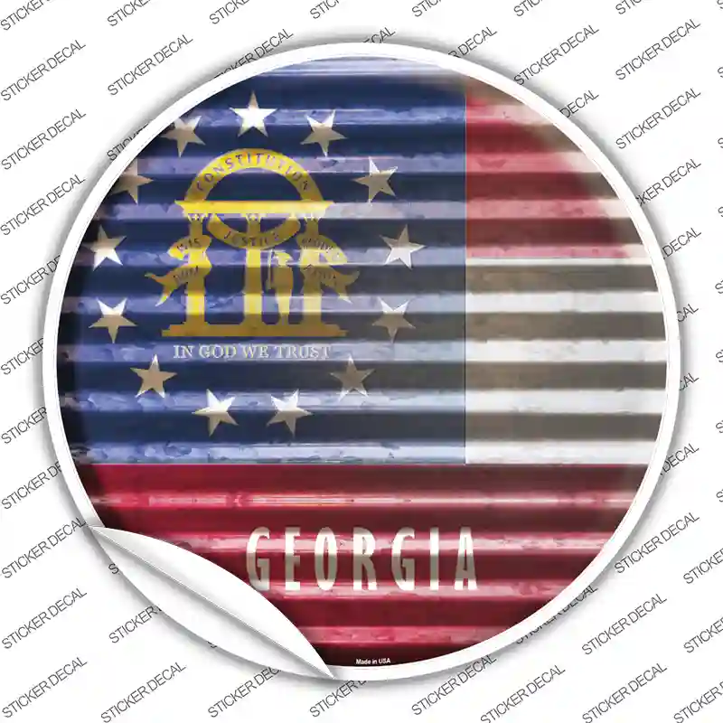 Georgia Flag Corrugated Novelty Circle Sticker Decal Small