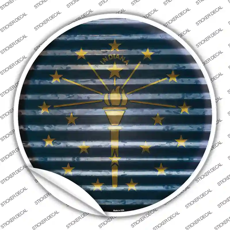 Indiana Flag Corrugated Novelty Circle Sticker Decal Small